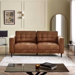 FurnitureboxUK Jade Brown Faux Leather 3 Seater Sofa in Tan - thumbnail 2