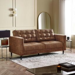 FurnitureboxUK Jade Brown Faux Leather 3 Seater Sofa in Tan