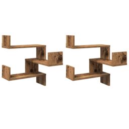Berkfield Home Wall Corner Shelves 2 pcs Old Wood 40x40x49.5 cm Engineered Wood in Brown - thumbnail 2