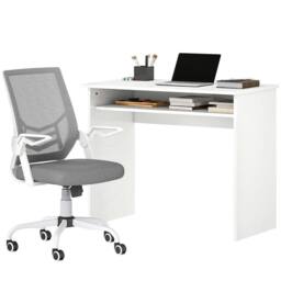 NESTLUNE Home Office Desk & Ergonomic Mesh Chair Set in Grey - Size: 100 cm x 15 cm