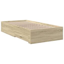 Berkfield Home Bed Frame w/Drawers Frame Sonoma Oak 75x190 cm Small Single in Light Tan - thumbnail 3