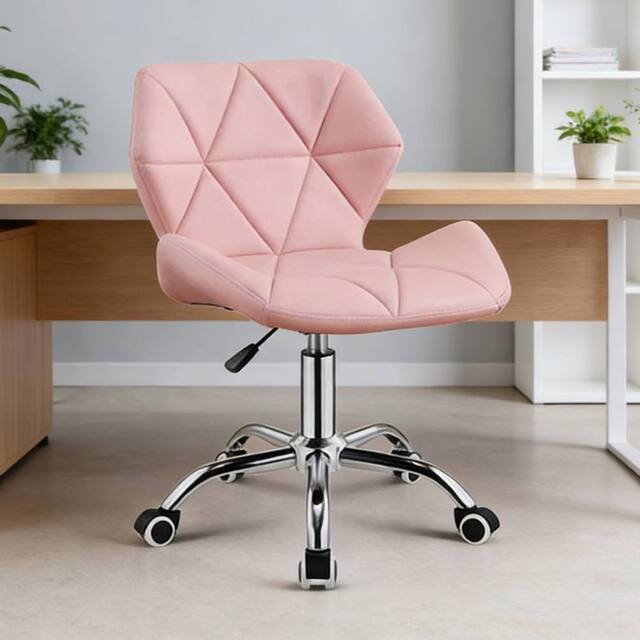 FORGEVIO Cushioned Computer Desk Office Chair Chrome Legs in Pink - image 1