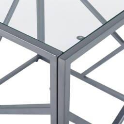 Wyld and Coco Modern Side Table Transparent Glass Top and Silver Geometric Iron - thumbnail 5