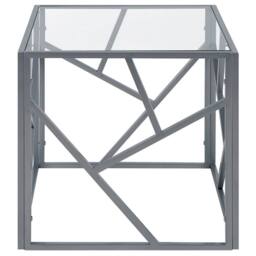 Wyld and Coco Modern Side Table Transparent Glass Top and Silver Geometric Iron - thumbnail 3
