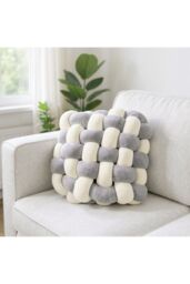 Living and Home Plush Woven Cube Cushion for Sofa & Bedroom in Grey - thumbnail 1