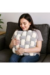 Living and Home Plush Woven Cube Cushion for Sofa & Bedroom in Grey - thumbnail 7