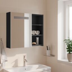 Berkfield Home Bathroom Mirror Cabinet with LED Light Grey 60x13x52 cm - Size: 60 x 13 x 52 cm - thumbnail 3