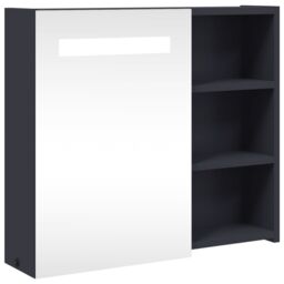 Berkfield Home Bathroom Mirror Cabinet with LED Light Grey 60x13x52 cm - Size: 60 x 13 x 52 cm - thumbnail 2
