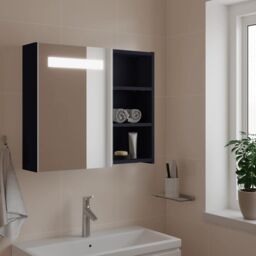 Berkfield Home Bathroom Mirror Cabinet with LED Light Grey 60x13x52 cm - Size: 60 x 13 x 52 cm