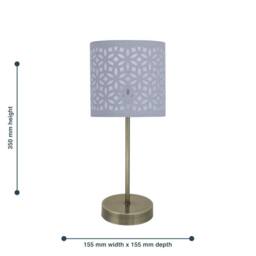 First Choice Lighting Set of 2 Antique Brass Stick Table Lamps with Grey Laser Cut Shades in Bronze - thumbnail 8