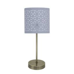First Choice Lighting Set of 2 Antique Brass Stick Table Lamps with Grey Laser Cut Shades in Bronze - thumbnail 4