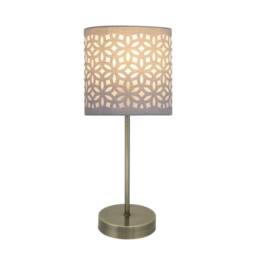 First Choice Lighting Set of 2 Antique Brass Stick Table Lamps with Grey Laser Cut Shades in Bronze - thumbnail 5