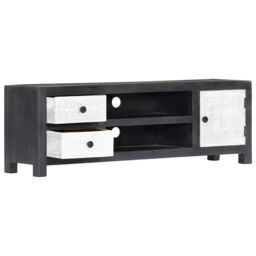 Berkfield Home Hand Carved TV Cabinet Grey&White 120x30x40 cm Solid Wood Mango in Grey - Size: 120 x 30 x 40 cm - thumbnail 5