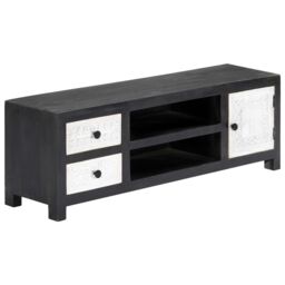Berkfield Home Hand Carved TV Cabinet Grey&White 120x30x40 cm Solid Wood Mango in Grey - Size: 120 x 30 x 40 cm - thumbnail 2