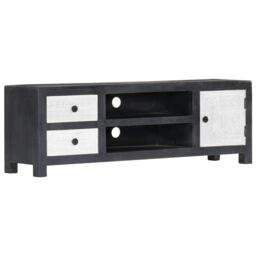 Berkfield Home Hand Carved TV Cabinet Grey&White 120x30x40 cm Solid Wood Mango in Grey - Size: 120 x 30 x 40 cm - thumbnail 1