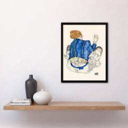 Artery8 Egon Schiele Framed Wall Art Print Seated Woman Back View Painting in Blue - Size: A4 - thumbnail 2