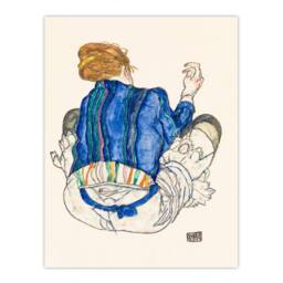 Artery8 Egon Schiele Framed Wall Art Print Seated Woman Back View Painting in Blue - Size: A4 - thumbnail 3