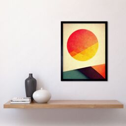 "Artery8 Wall Art Print Minimal Sunset Retro Sun Planet Gradient Colour Orange Yellow Peach Planet Art Framed in Black - Size: W12"" x H16""" - thumbnail 2