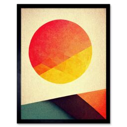 "Artery8 Wall Art Print Minimal Sunset Retro Sun Planet Gradient Colour Orange Yellow Peach Planet Art Framed in Black - Size: W12"" x H16""" - thumbnail 1