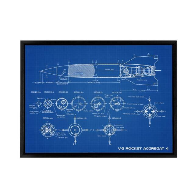 "Artery8 V 2 Rocket Aggregat 4 Ballistic Missile Blueprint Framed Canvas Wall Art Print in Blue - Size: W12"" x H16""" - image 1