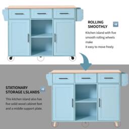 Merax Kitchen Island Trolley with Foldable Worktop, Kitchen Storage Cabinet in Blue - thumbnail 7