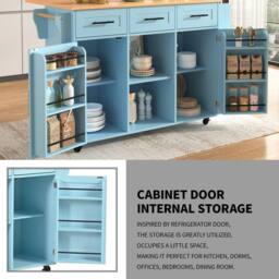 Merax Kitchen Island Trolley with Foldable Worktop, Kitchen Storage Cabinet in Blue - thumbnail 6