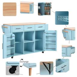Merax Kitchen Island Trolley with Foldable Worktop, Kitchen Storage Cabinet in Blue - thumbnail 8