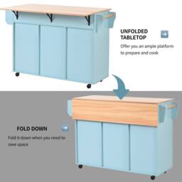 Merax Kitchen Island Trolley with Foldable Worktop, Kitchen Storage Cabinet in Blue - thumbnail 5