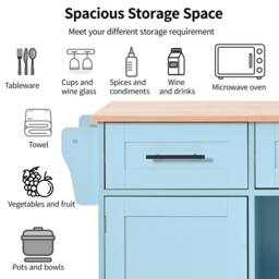 Merax Kitchen Island Trolley with Foldable Worktop, Kitchen Storage Cabinet in Blue - thumbnail 9