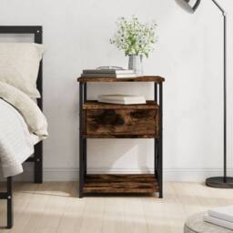 Berkfield Home Bedside Cabinet Smoked Oak 40x42x55 cm Engineered Wood in Brown - Size: 40 x 42 x 55 cm - thumbnail 2