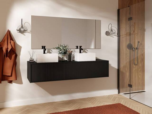Vente-unique Fluted Wall-Hung Vanity Unit - Black - 150 Cm - ARNEGA - image 1