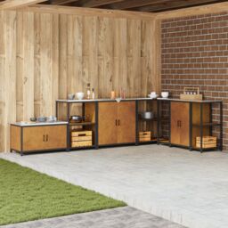 Berkfield Home Kitchen Storage Cabinet with Shelf with Storage with Door Rusty Weathering steel in Brown