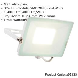 Loops 2 PACK Outdoor Waterproof LED Floodlight - 50W Cool White LED - Matt White - thumbnail 2