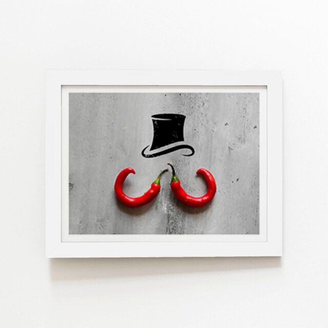 "Warren Reed - Designer Chilli Moustache Framed Art Print in White - Size: W16"" x H24""" - image 1