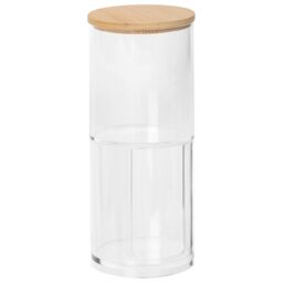 Harbour Housewares Reusable Plastic Stacking Bathroom Canister with Bamboo Lid in Clear