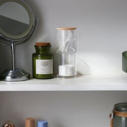 Harbour Housewares Reusable Plastic Stacking Bathroom Canister with Bamboo Lid in Clear - thumbnail 5