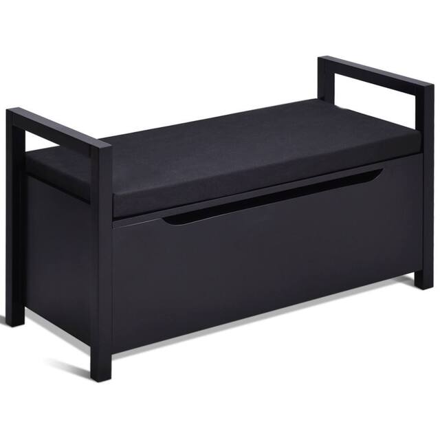 Gymax Shoe Changing Bench Toy Box With Flip-up Padded Seat Entry Bench in Black - image 1
