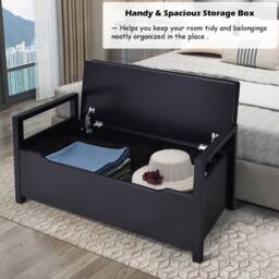 Gymax Shoe Changing Bench Toy Box With Flip-up Padded Seat Entry Bench in Black - thumbnail 3