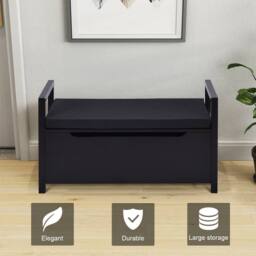 Gymax Shoe Changing Bench Toy Box With Flip-up Padded Seat Entry Bench in Black - thumbnail 2