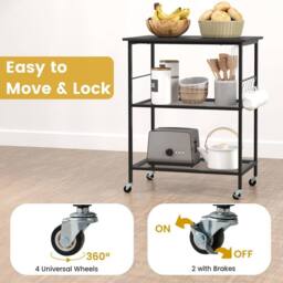 FORGEVIO 3 Tier Storage Shelves Kitchen Island Cart with Flexible in Black - thumbnail 5