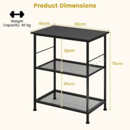 FORGEVIO 3 Tier Storage Shelves Kitchen Island Cart with Flexible in Black - thumbnail 2
