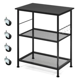 FORGEVIO 3 Tier Storage Shelves Kitchen Island Cart with Flexible in Black - thumbnail 4