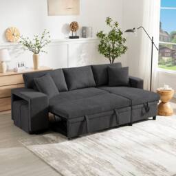 Merax L-Shaped Convertible Corner Sofa Bed with 2 Ottomans & USB Ports in Grey - thumbnail 2