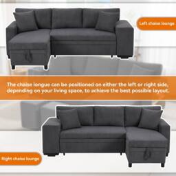 Merax L-Shaped Convertible Corner Sofa Bed with 2 Ottomans & USB Ports in Grey - thumbnail 9