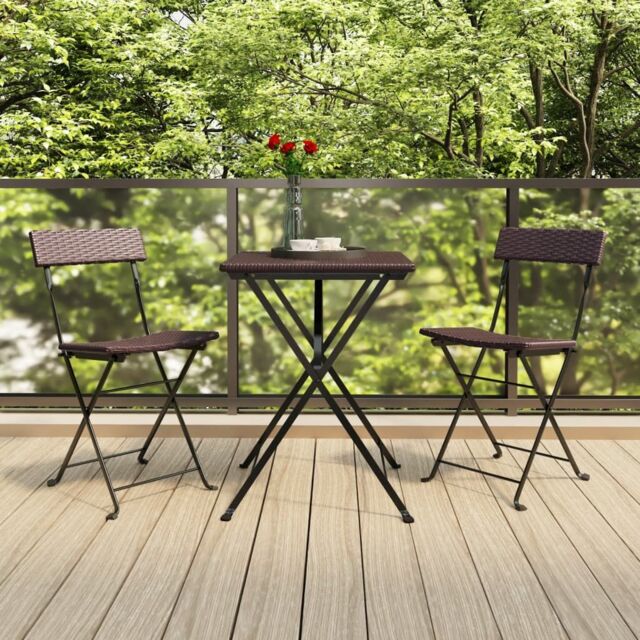 Berkfield Home Folding Bistro Chairs 2 pcs Brown Poly Rattan & Steel - image 1