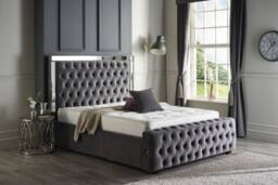 Stratus Interiors Winchester Upholstered Buttoned Mirror Border Bed Frame - No storage in Grey - Size: Double - thumbnail 1