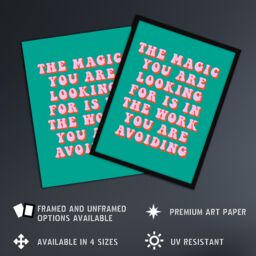 "Artery8 Dipen Parmar Magic Work Avoiding Pink Green Quote Wall Art Print - Size: W24"" x H32""" - thumbnail 2