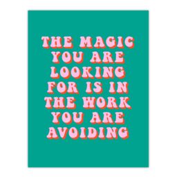 "Artery8 Dipen Parmar Magic Work Avoiding Pink Green Quote Wall Art Print - Size: W24"" x H32""" - thumbnail 1