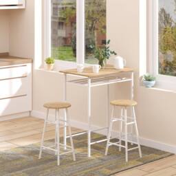 STILVORA Bar Table Set with Storage Shelf & Steel Frame in Light Oak - thumbnail 2