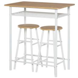 STILVORA Bar Table Set with Storage Shelf & Steel Frame in Light Oak - thumbnail 5